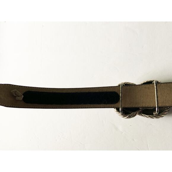 Terry Stack Italian Leather Black Belt Silver Braided Knot Buckle Size M Z27 - Picture 6 of 7